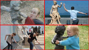 أشخاص يجسدون مشاهد مضحكة وطريفة مع تماثيل..صور