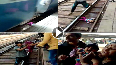 فيديو مروع.. نجاة رضيعة من الموت بإعجوبة بعد مرور قطار عليها.. سبحان الله