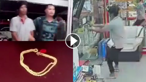 محاولة فاشلة لشاب بسرقة قلادة ذهبية من متجر مجوهرات في تايلاند