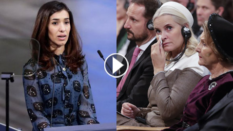 أميرة النرويج تبكي بسبب خطاب ناديا مراد ضحية العنف في حفل جوائز نوبل