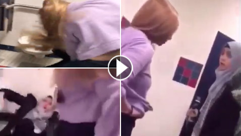 أمريكية تعتدي بالضرب المبرح على لاجئة سورية محجبة داخل حمامات مدرسة