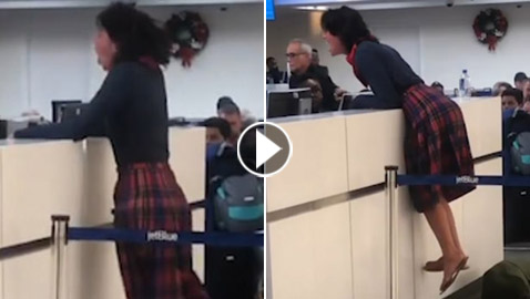 فيديو صادم.. امرأة تصاب بنوبة هستيريا جنونية في مطار أمريكي!