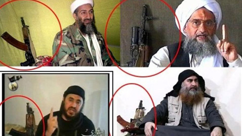 بن لادن يظهر خلف البغدادي.. تعرفوا على سلاح قادة الإرهاب الشهير