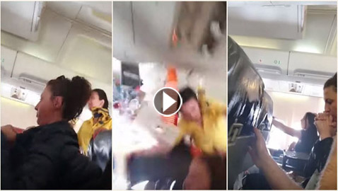 فيديو صادم: مطبات هوائية شديدة وعنيفة ترمي مضيفة طيران