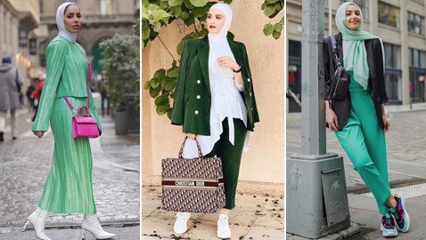 إطلالات محتشمة ومميزة للمحجبات باللون الأخضر لليوم الوطني السعودي