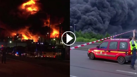 بالفيديو.. حريق هائل يلتهم مصنعا في فرنسا