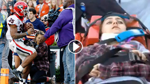 لاعب «يدهس» مصورة شابة ليلحق بتمريرة زميل له في مباراة لكرة القدم الأمريكية