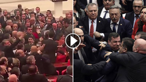 عراك عنيف بالأيدي داخل البرلمان التركي بعد انتقاد نائب لأردوغان