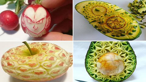 بالصور: طباخ ياباني محترف ينحت من الطعام قطع فنية خيالية