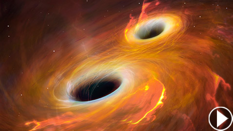 فيديو مذهل لاصطدام هائل وعنيف بين ثقبين أسودين عملاقيين!