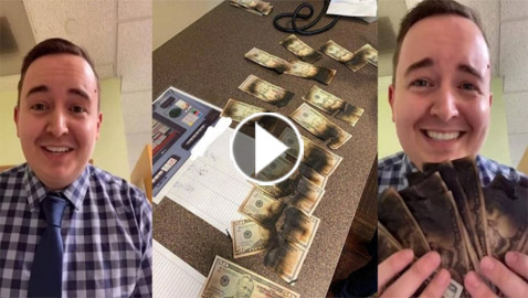  فيديو وصور: امريكي يضع 730 دولار في المايكرويف ليقتل كورونا فحرقها!