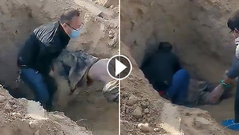 جريمة الابن المروعة.. فيديو إنقاذ مسنة بعد 3 أيام من دفنها حية!