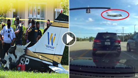 طائرة تصطدم بخطوط الكهرباء.. وتهوي فوق تقاطع مروري!