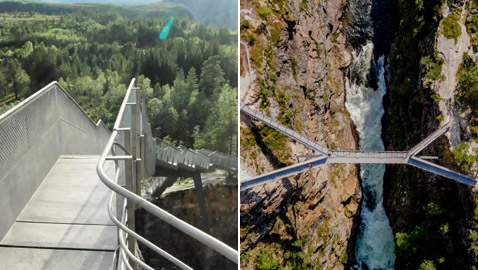 أعجوبة معمارية.. ما رأيك بعبور جسر يطفو فوق شلال بالنرويج؟ صور