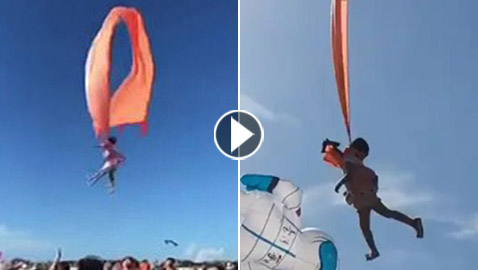طائرة ورقية ضخمة تسحب طفلة وترتفع بها أمتارا في الهواء! فيديو