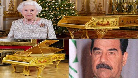 هل فعلا سرقت الملكة إليزابيث هذا البيانو الذهبي من صدام حسين؟ صور