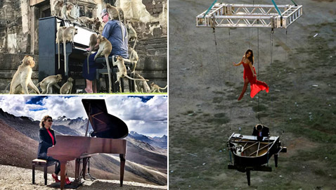 بيانو معلق بالهواء وبين القرود.. إليكم أكثر عروض البيانو غرابة في العالم