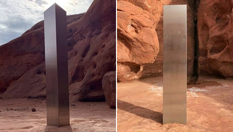 العثور بالصدفة على هيكل معدني غامض.. تحفة غريبة لامعة بارتفاع 3 أمتار