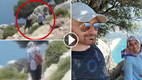 فيديو صادم يظهر اللحظات الأخيرة للتركية التي دفعها زوجها من الجبل